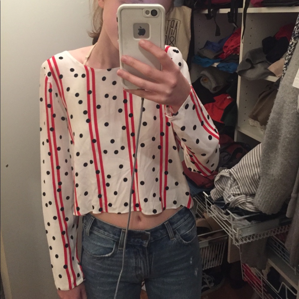 red, white & blue zara blouse with open back